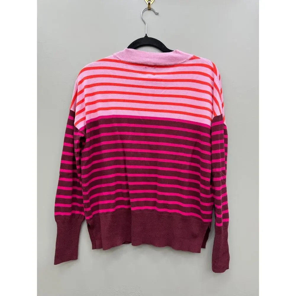 GAP Colorblock Striped Sweater Womens Small Pink Burgundy Crew Neck Knit